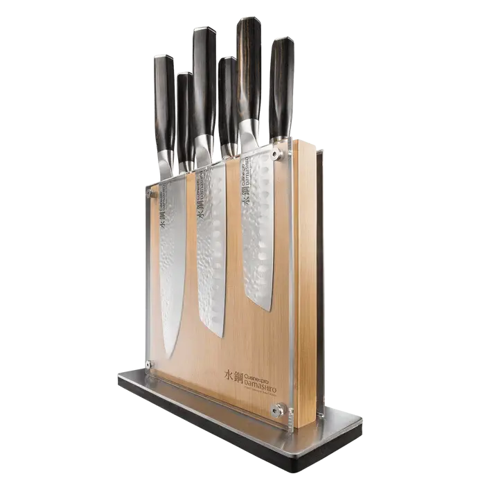 Bloc à couteaux japonais Cuisine::pro® Damashiro® EMPEROR Shi 7 pièces avec bloc en bambou et lames en acier forgé