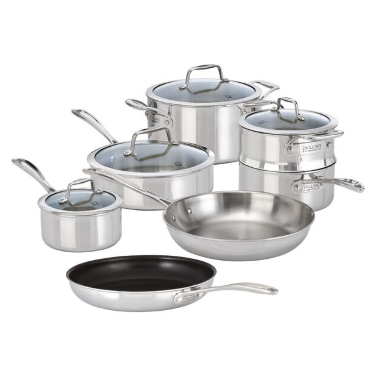 batterie de cuisine inox Zwilling Vista Clad vue complète
