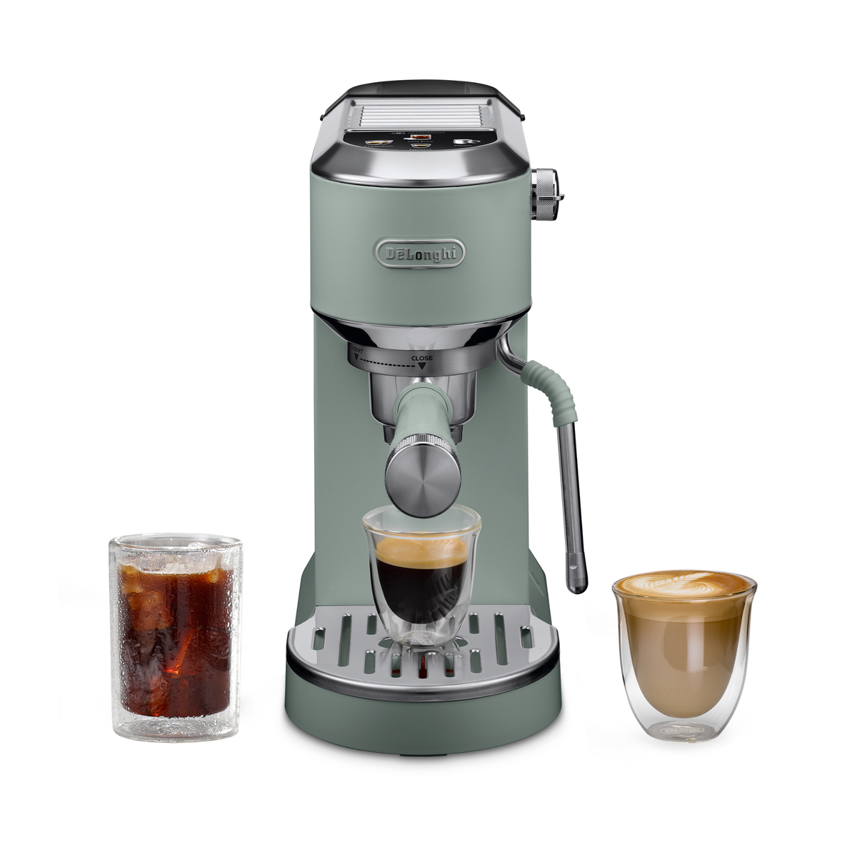 Machine à espresso compacte Dedica Duo Cold Brew vert pistache – De'Longhi