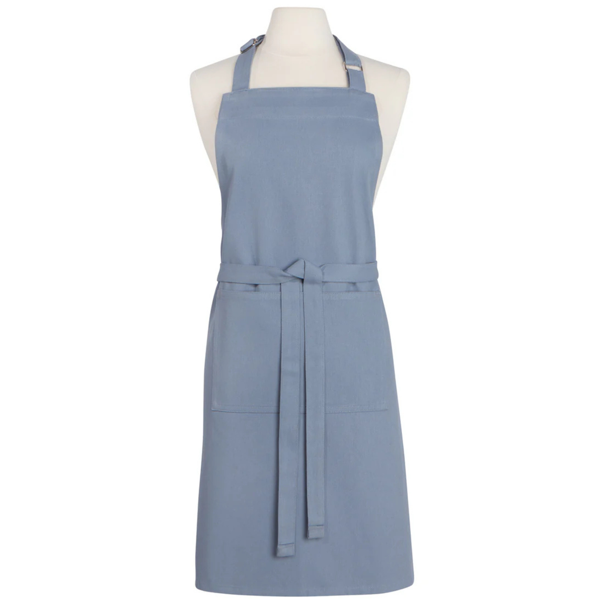Tablier de cuisine coton bleu ardoise vue complète
