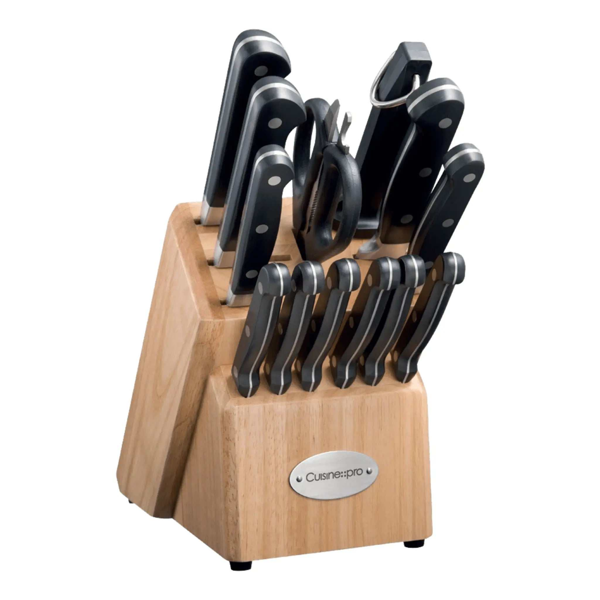 Bloc de couteaux SABRE™ 14 pièces en acier inoxydable avec bloc en bois et manches à triple rivet
