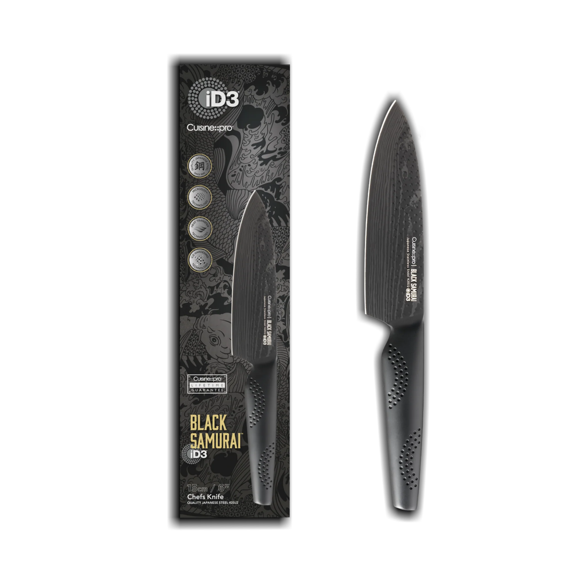 Couteau de chef 6" iD3 BLACK SAMURAI™ lame noire en acier inoxydable japonais 15 cm