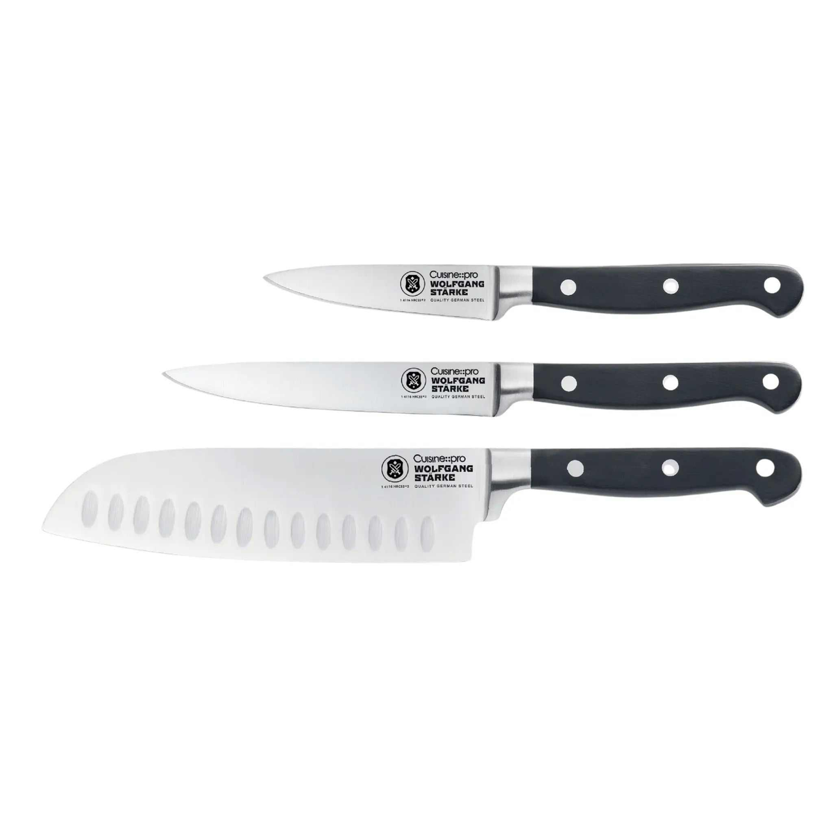 Ensemble de 3 couteaux de démarrage WOLFGANG STARKE avec couteaux santoku, utilitaire et d’office
