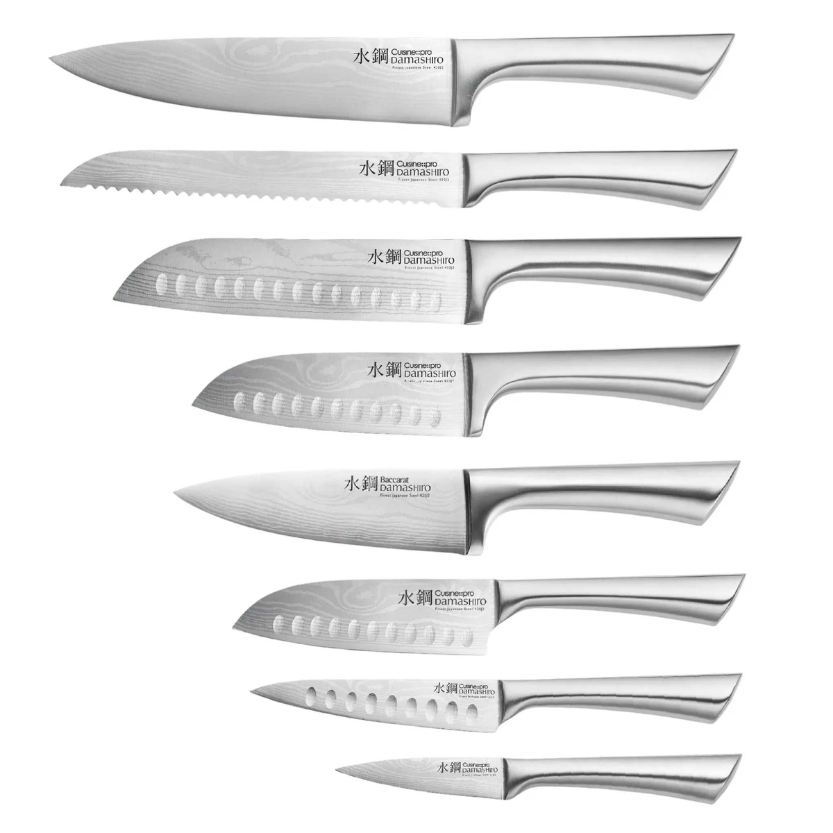 Bloc de couteaux magnétique Nami Damashiro® 9 pièces en acier japonais premium sur bloc en bois d’acacia
