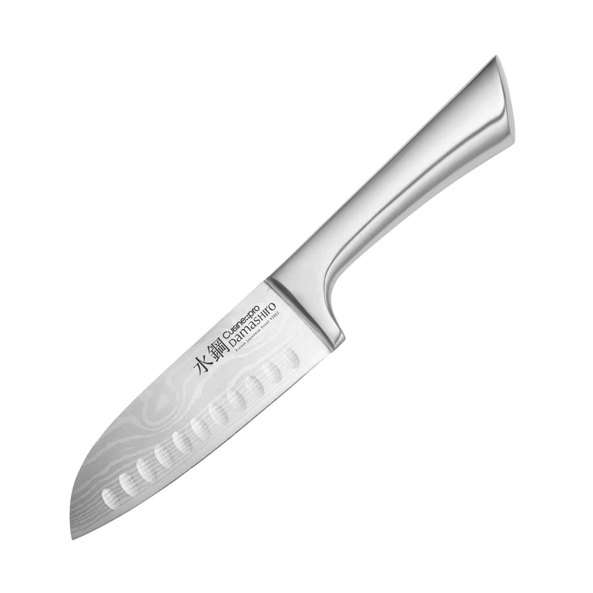 Couteau Santoku Damashiro 14 cm avec lame alvéolée pour trancher viande, fromage et légumes