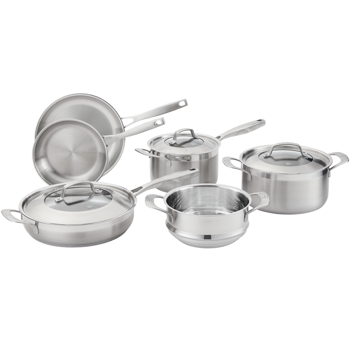 Batterie de cuisine 9 pièces iD3® SS en acier inoxydable avec poignées MicroDot® et couvercles en verre trempé