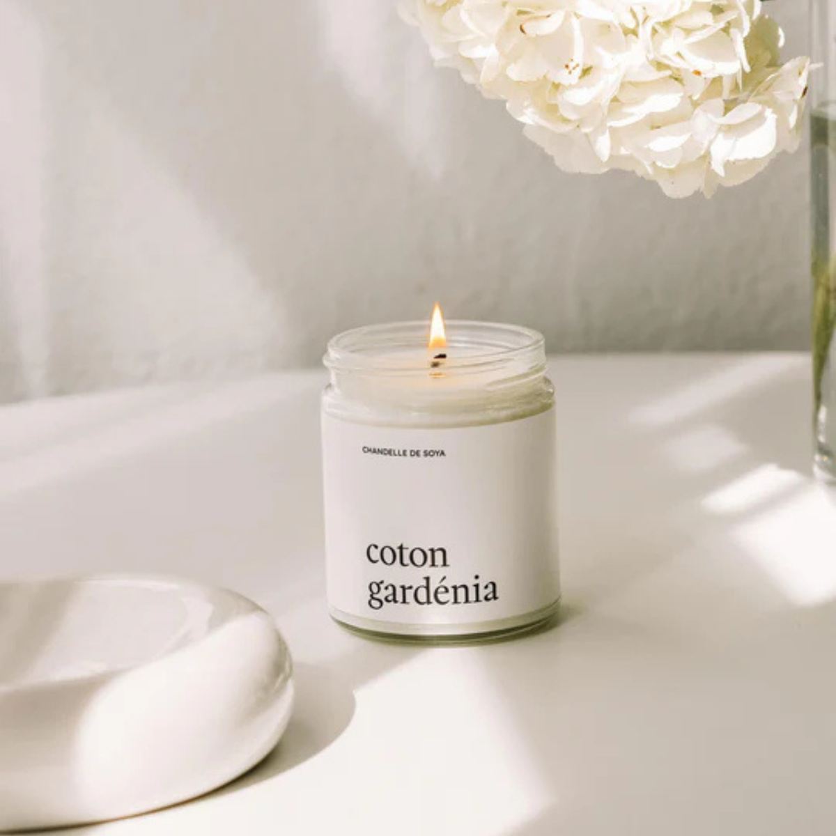 Chandelle de soya Coton gardénia 270 ml – Marée Chandelles