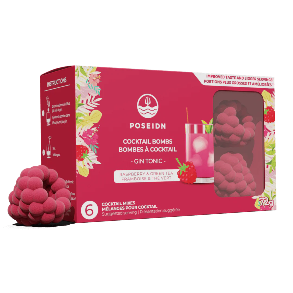 Ensemble de 6 bombes à cocktail Gin Tonic framboise et thé vert – Poseidn