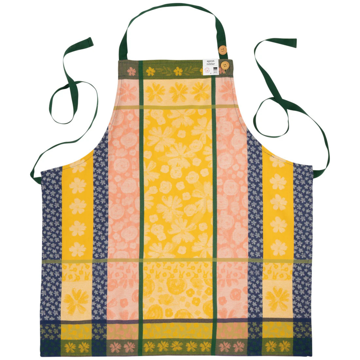 Détail motif fleurs jacquard tablier cuisine
