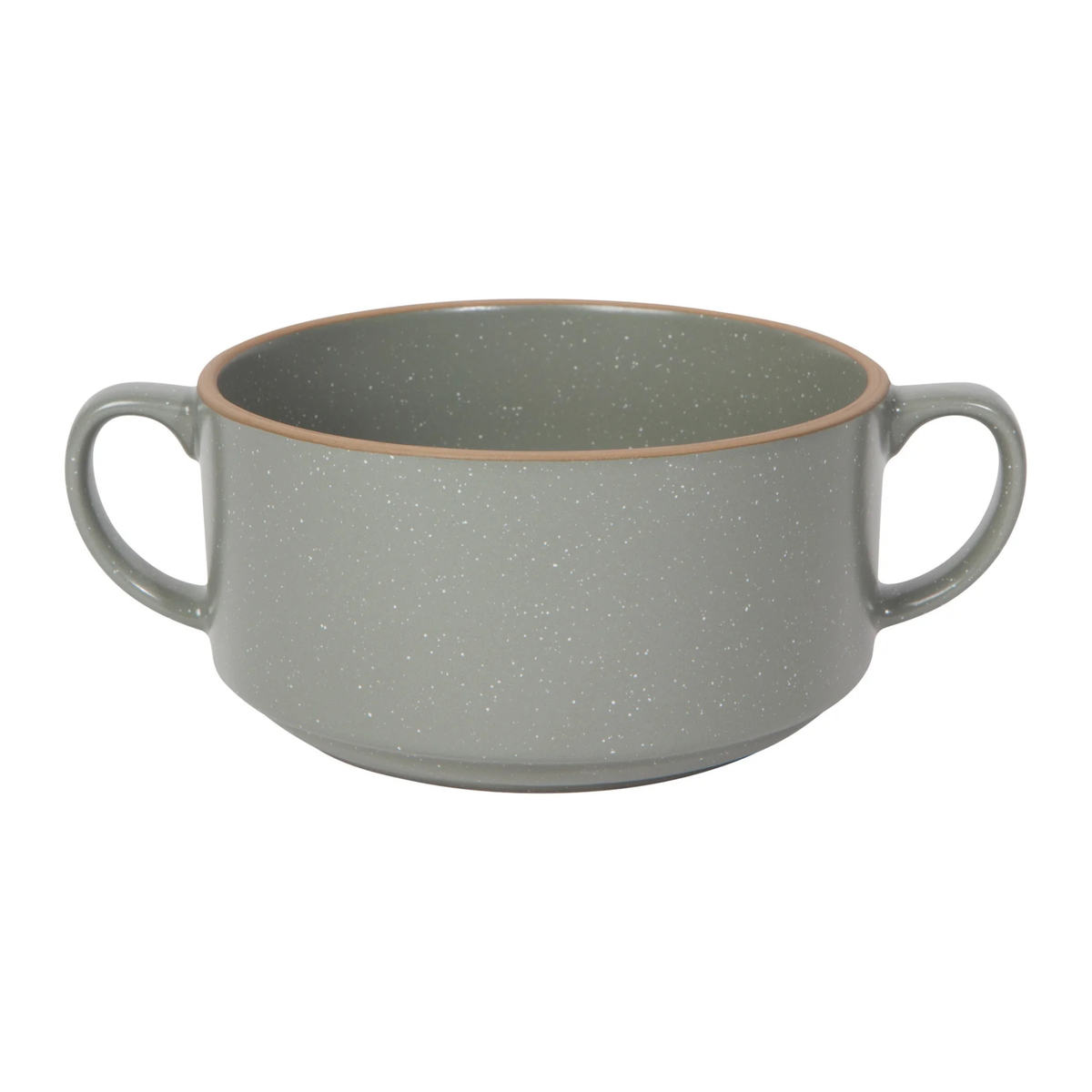 Bol à soupe en grès gris vue de dessus avec poignées