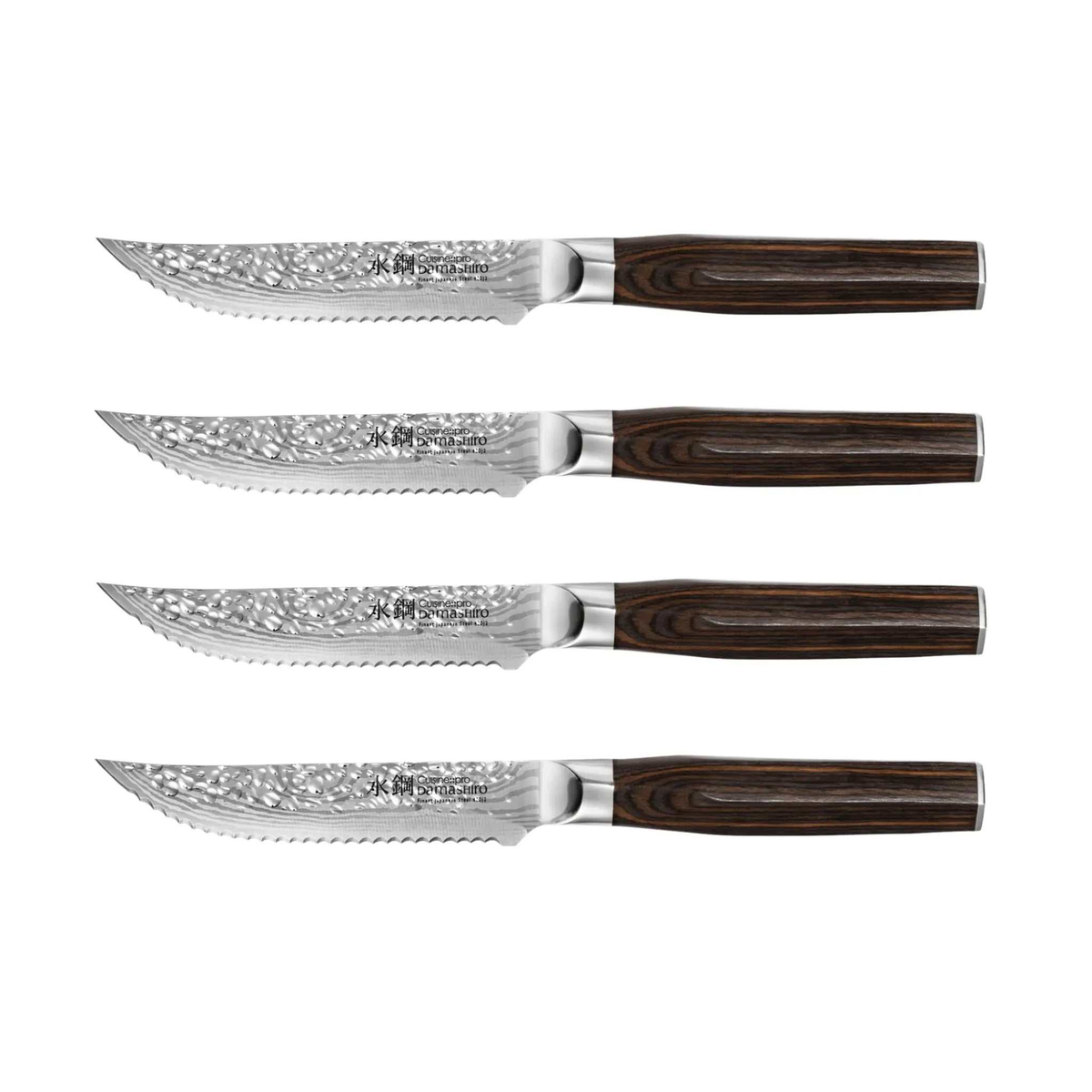 Ensemble de 4 couteaux à steak Damashiro EMPEROR 12,5 cm avec lames dentelées tranchantes pour viande