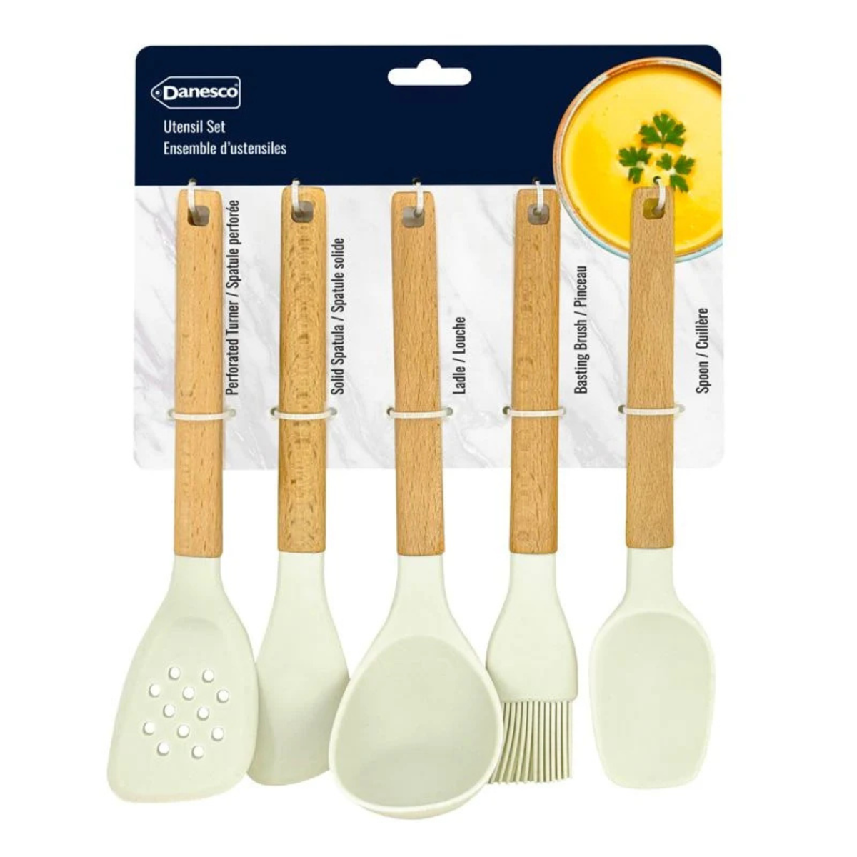 Ensemble de 5 mini ustensiles en silicone beige 23 cm – Danesco