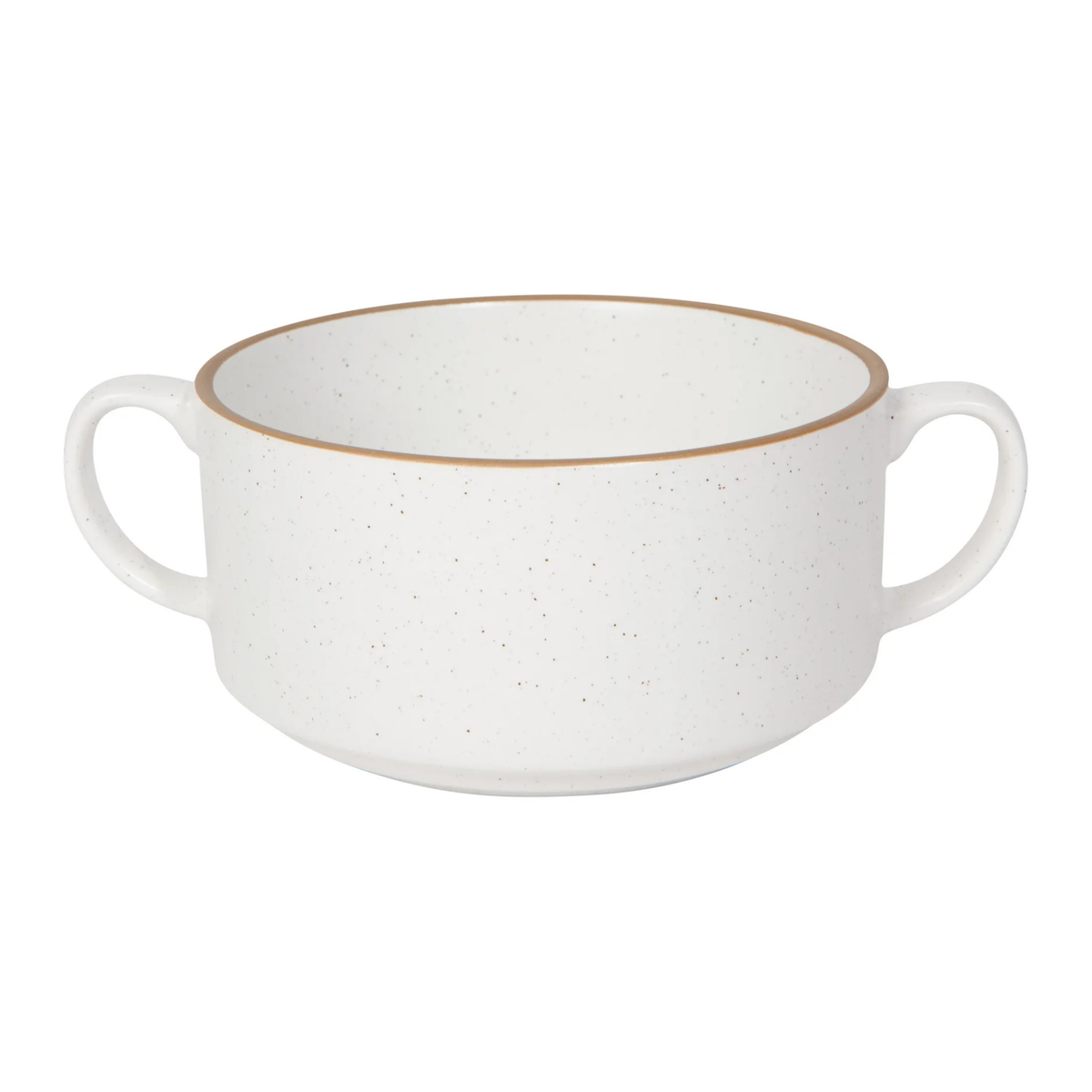 Bol à soupe en grès blanc vue de dessus avec poignées