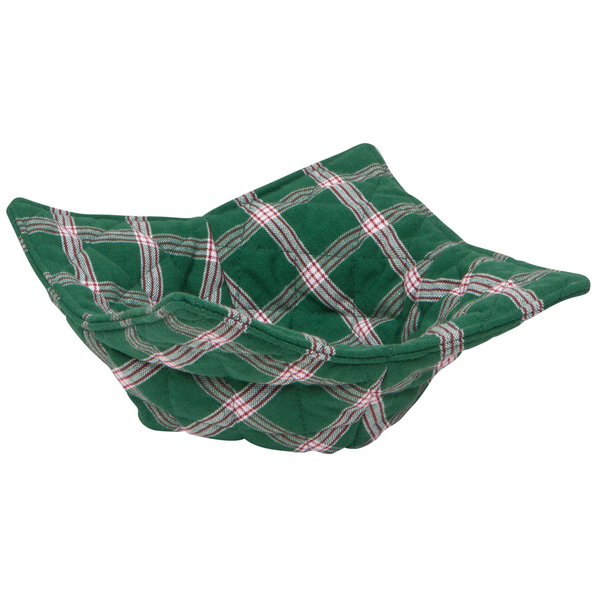 Support à bol en coton motif carreaux verts vue de dessus