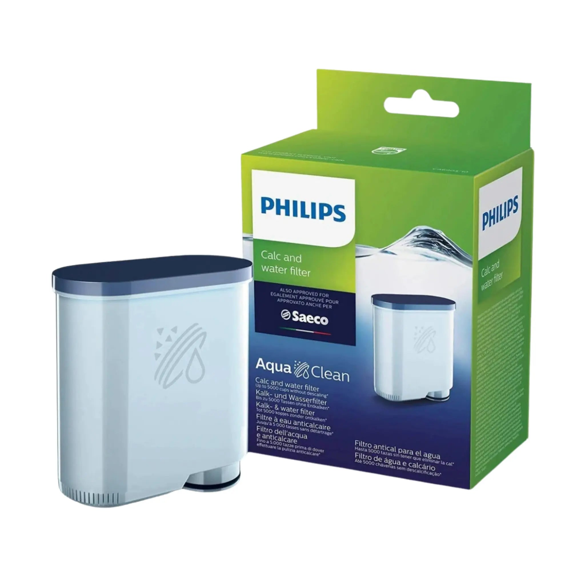 Filtre à eau anticalcaire AquaClean Philips pour machine espresso sans détartrage jusqu’à 5000 tasses