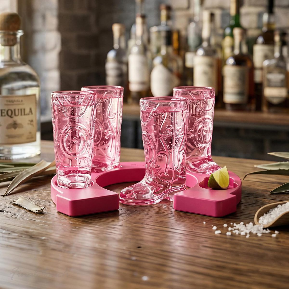 Ensemble de 4 verres shooter bottes cowboy avec plateau fer à cheval rose 30 ml – Final Touch