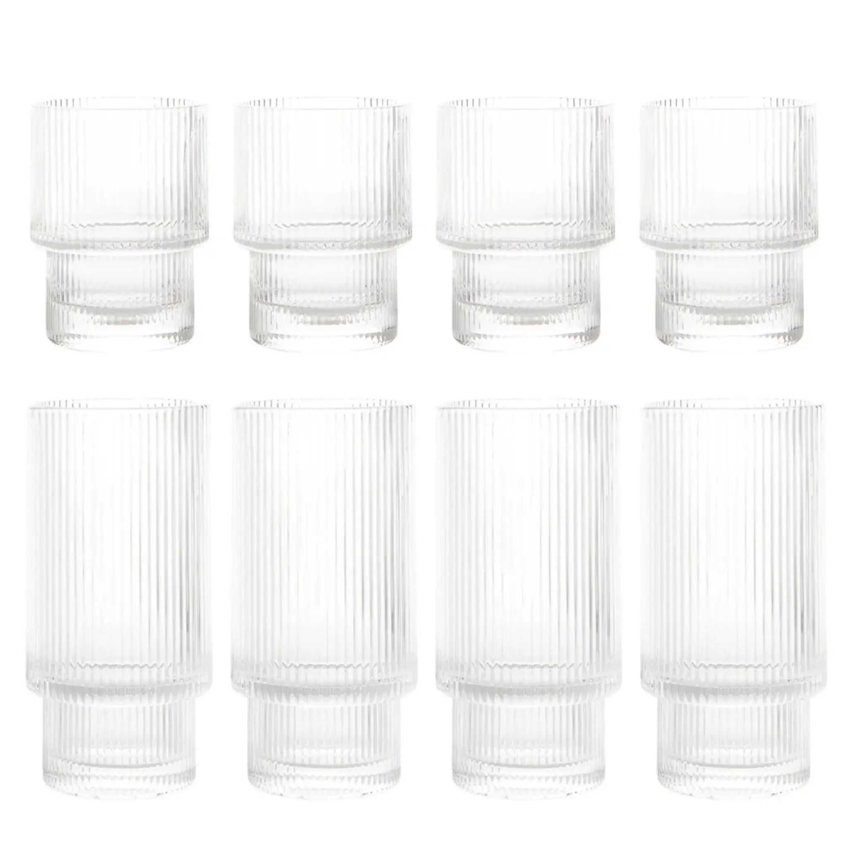 Ensemble de 8 verres en verre transparent empilables Safdie, 2 tailles, design élégant et robuste