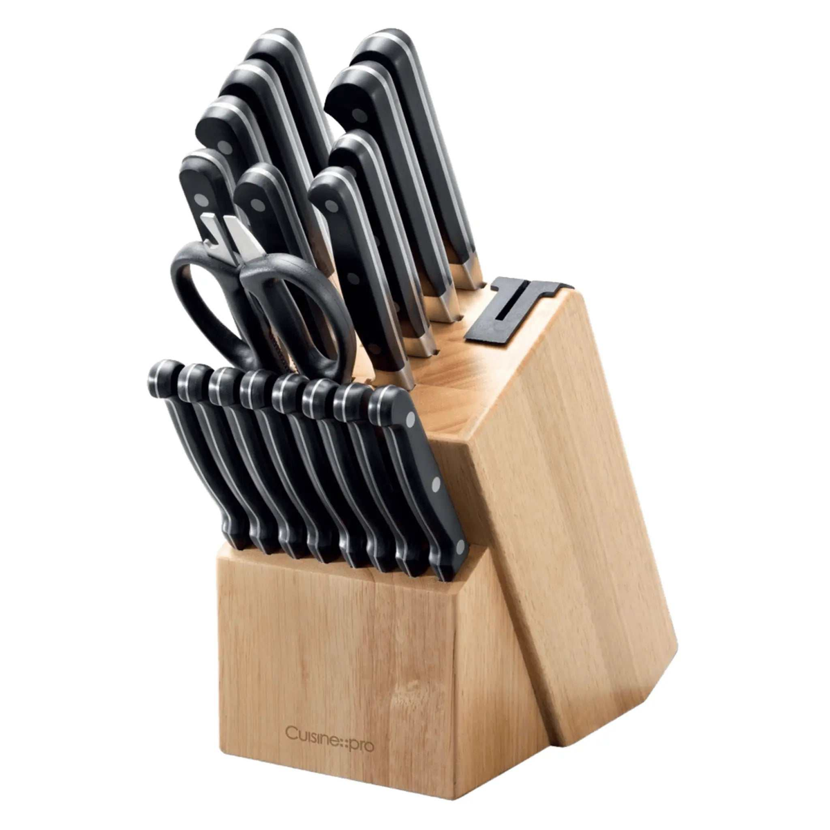 Bloc de couteaux SABRE™ 20 pièces en acier inoxydable avec bloc en bois et manches à triple rivet