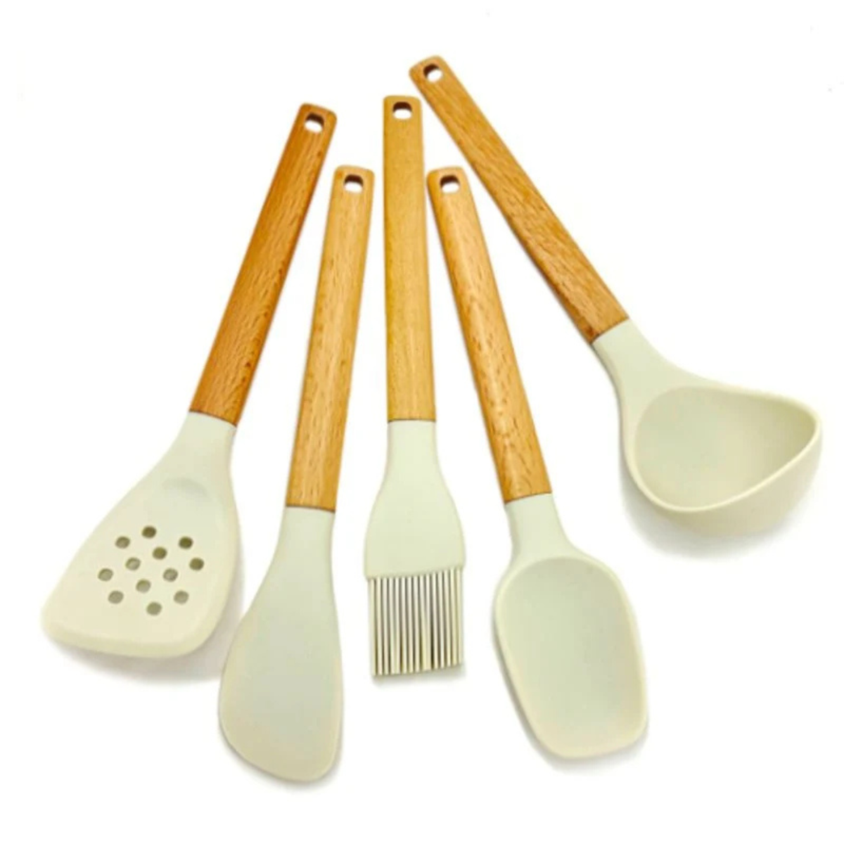 Ensemble de 5 mini ustensiles en silicone beige 23 cm – Danesco