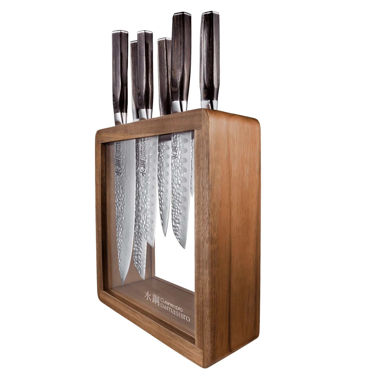 Bloc de couteaux Mokuzai Damashiro EMPEROR 7 pièces en bois et acier japonais pour cuisine professionnelle