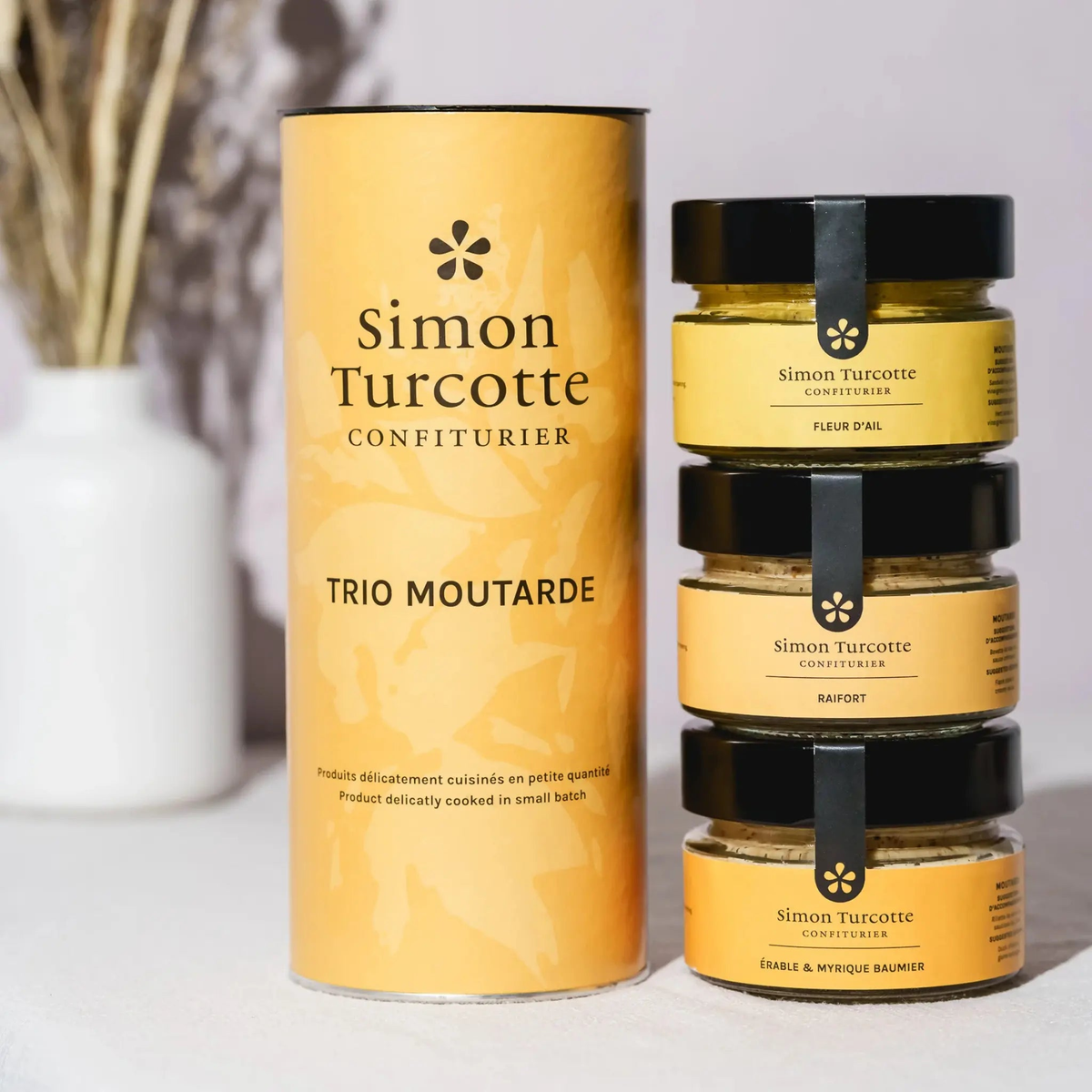 Trio de moutardes artisanales Simon Turcotte 125 ml avec saveurs érable, raifort et ail