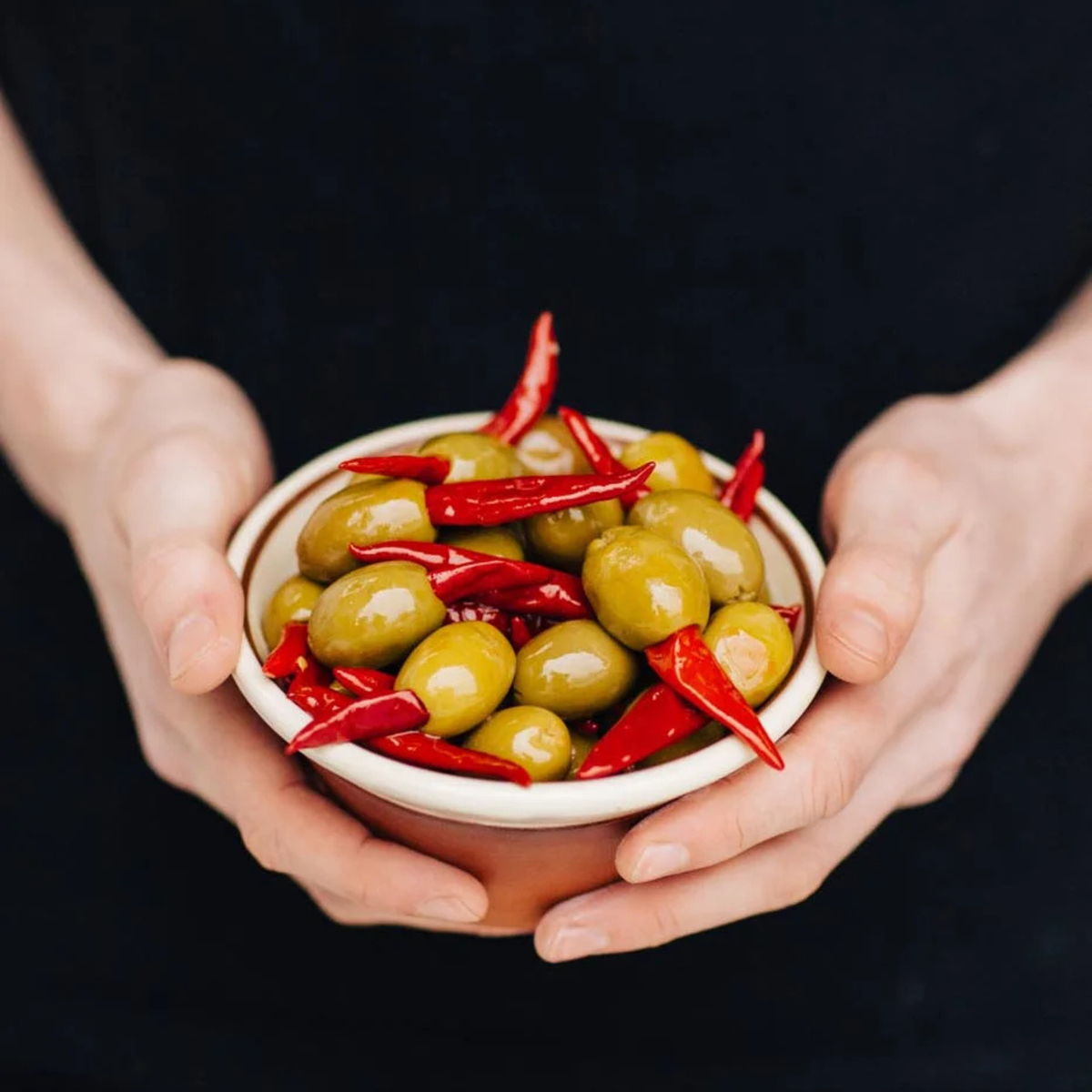 olives pimentées vue de dessus