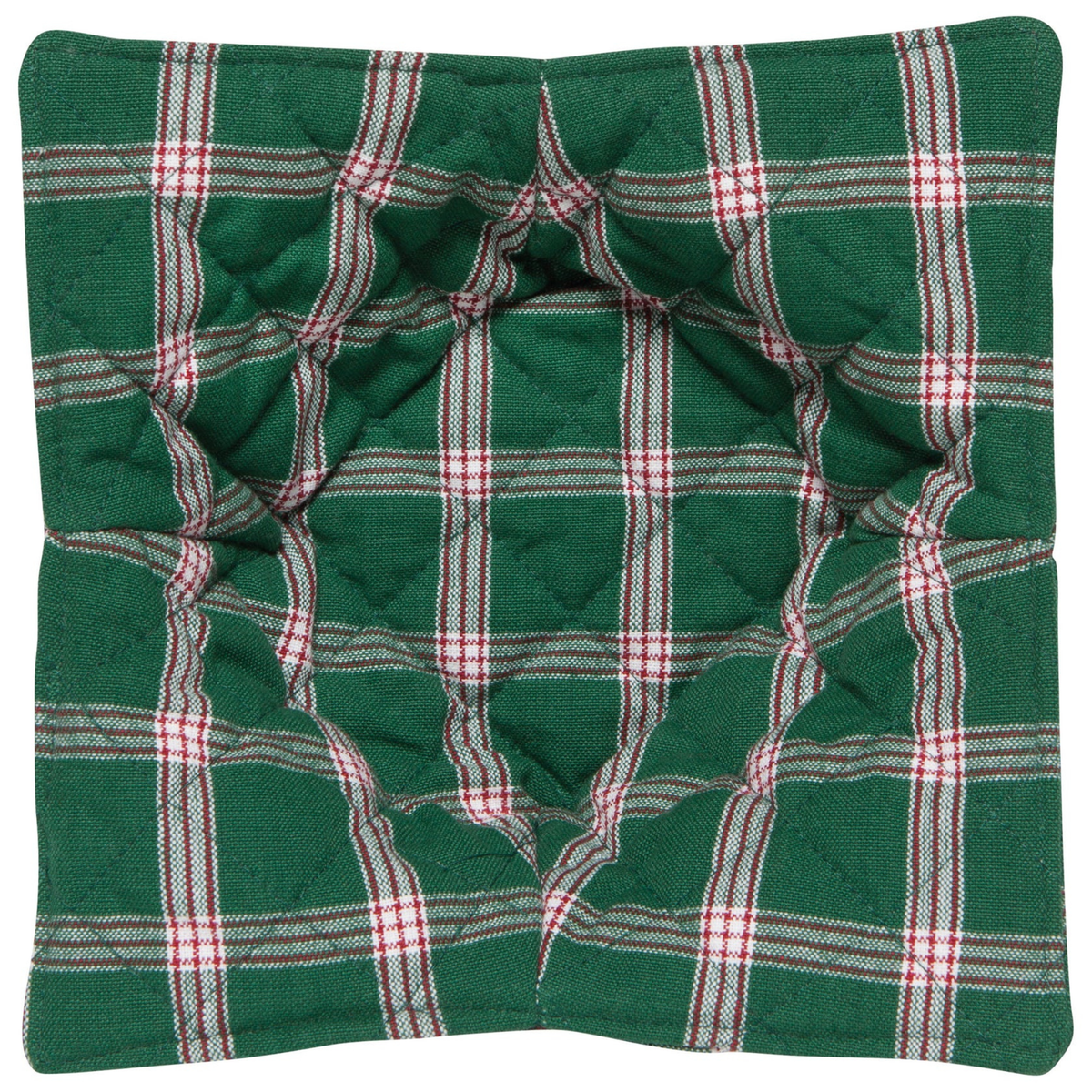 Détail du support à bol en coton motif festif carreaux verts