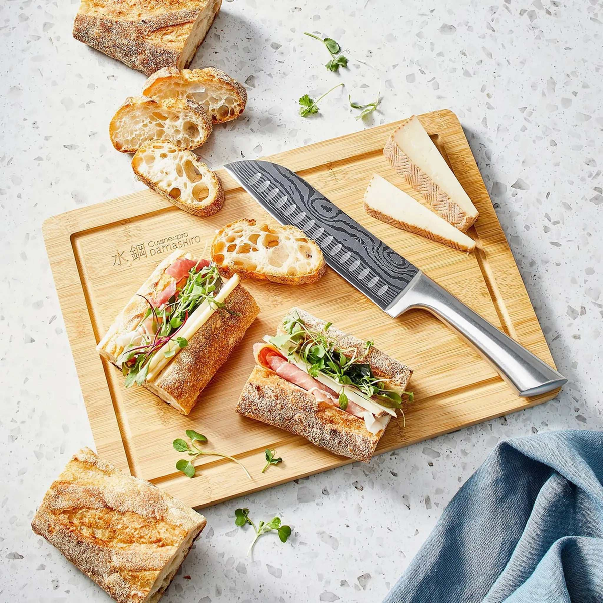 Couteau Santoku Damashiro® 16,5 cm et planche à découper en bambou - Cuisine::pro® Cuisine::pro®