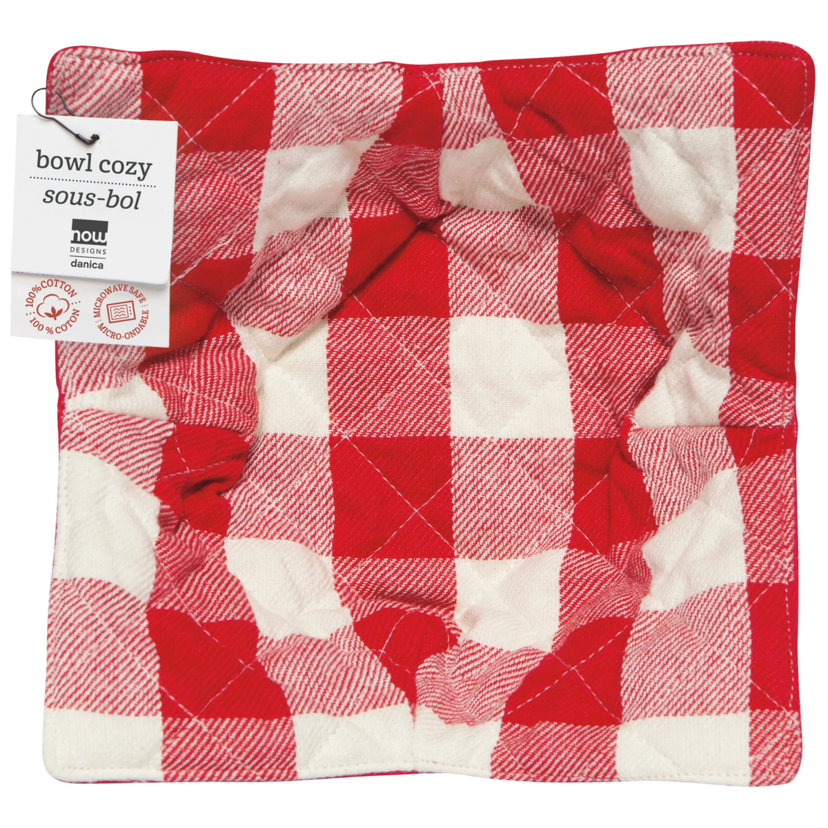 Support à bol en coton matelassé réversible carreaux rouges 22,9 cm – Now Designs 