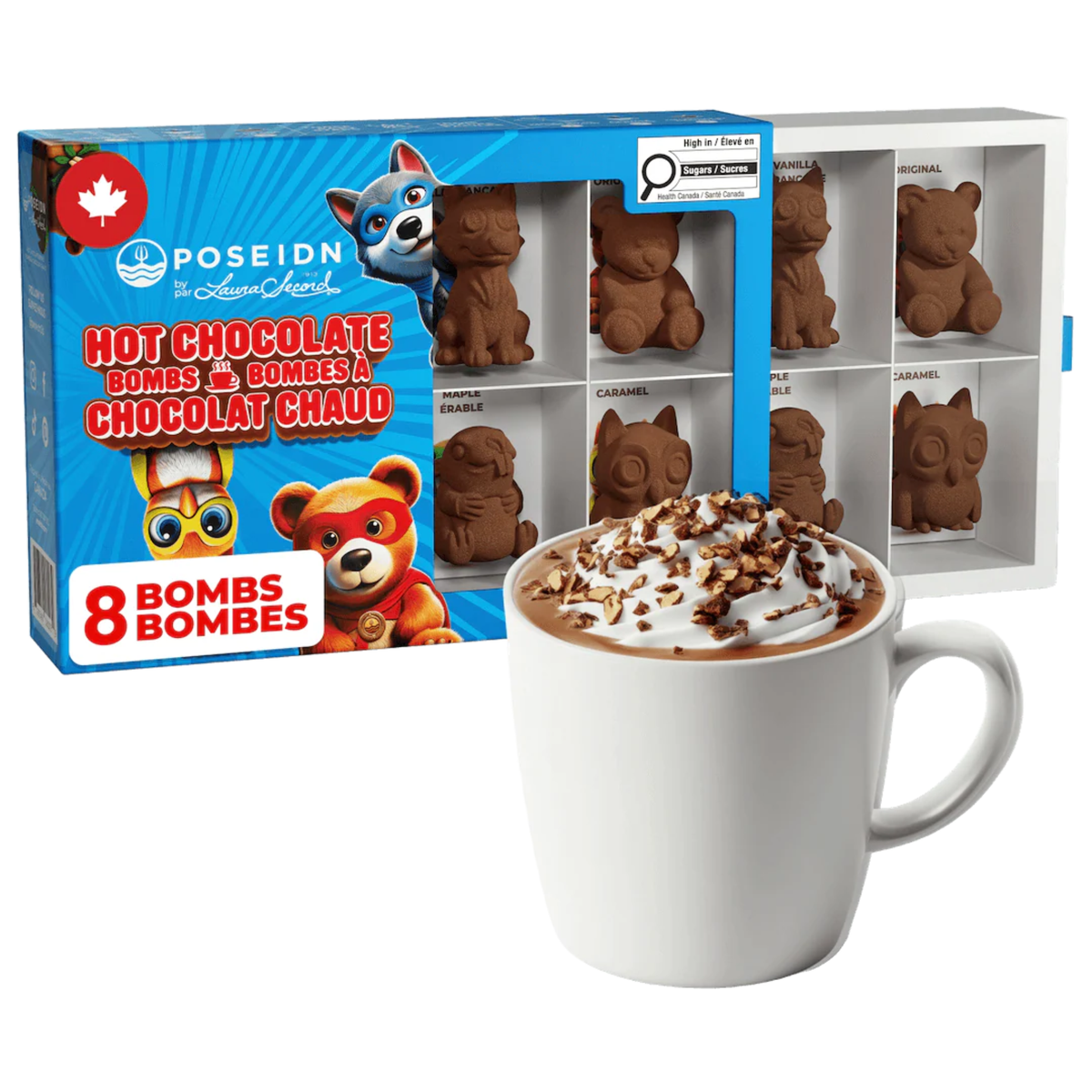 Ensemble de 8 chocolats chauds Super Héros – Poseidn