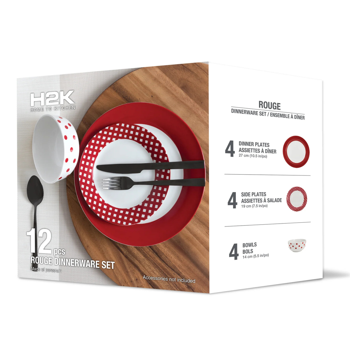 Ensemble de vaisselle en porcelaine rouge à motifs assortis 12 pièces - H2K 