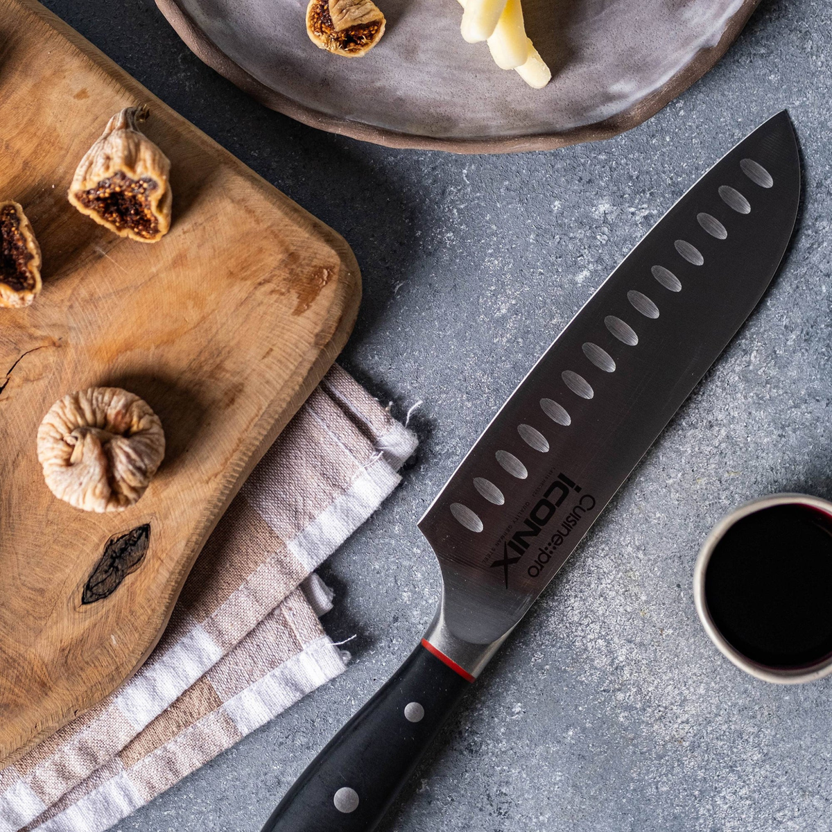 détail lame couteau santoku acier inoxydable allemand 1.4116