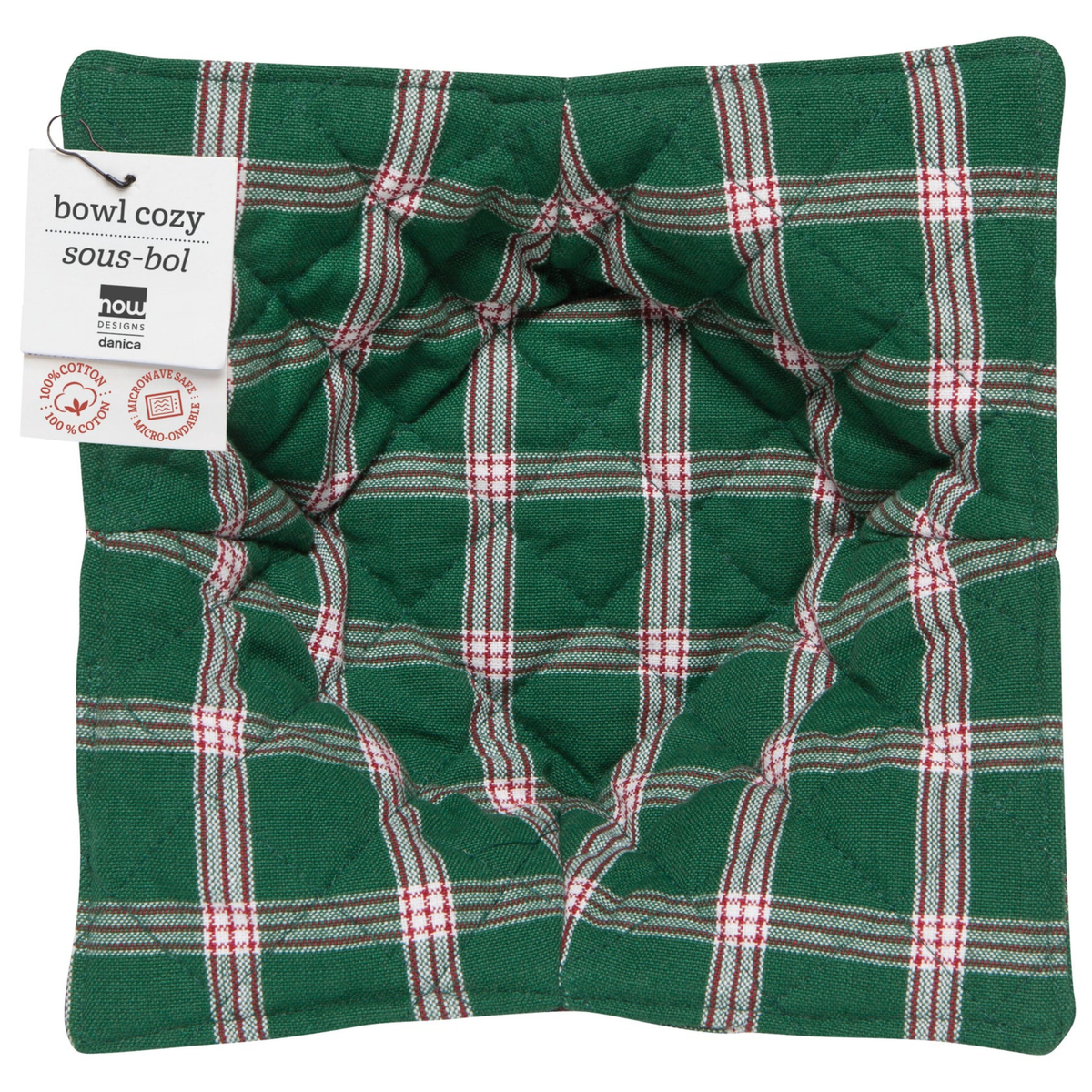 Support à bol en coton matelassé motif carreaux verts 22,9 cm – Now Designs 