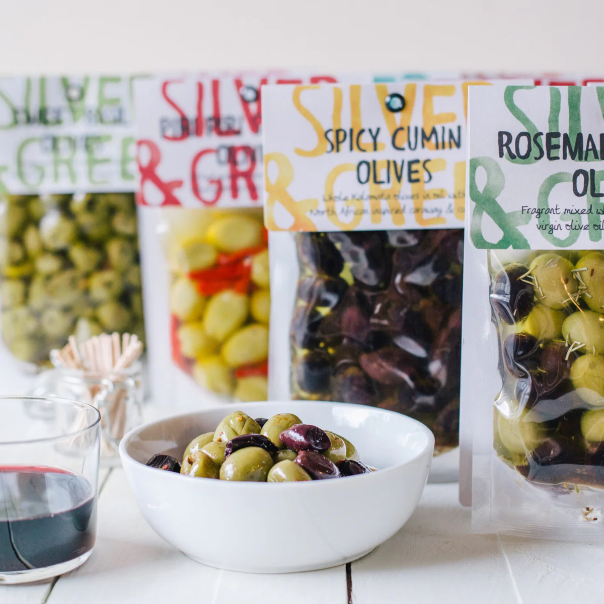 Olives mixtes entières romarin et ail 220 g – Silver & Green 