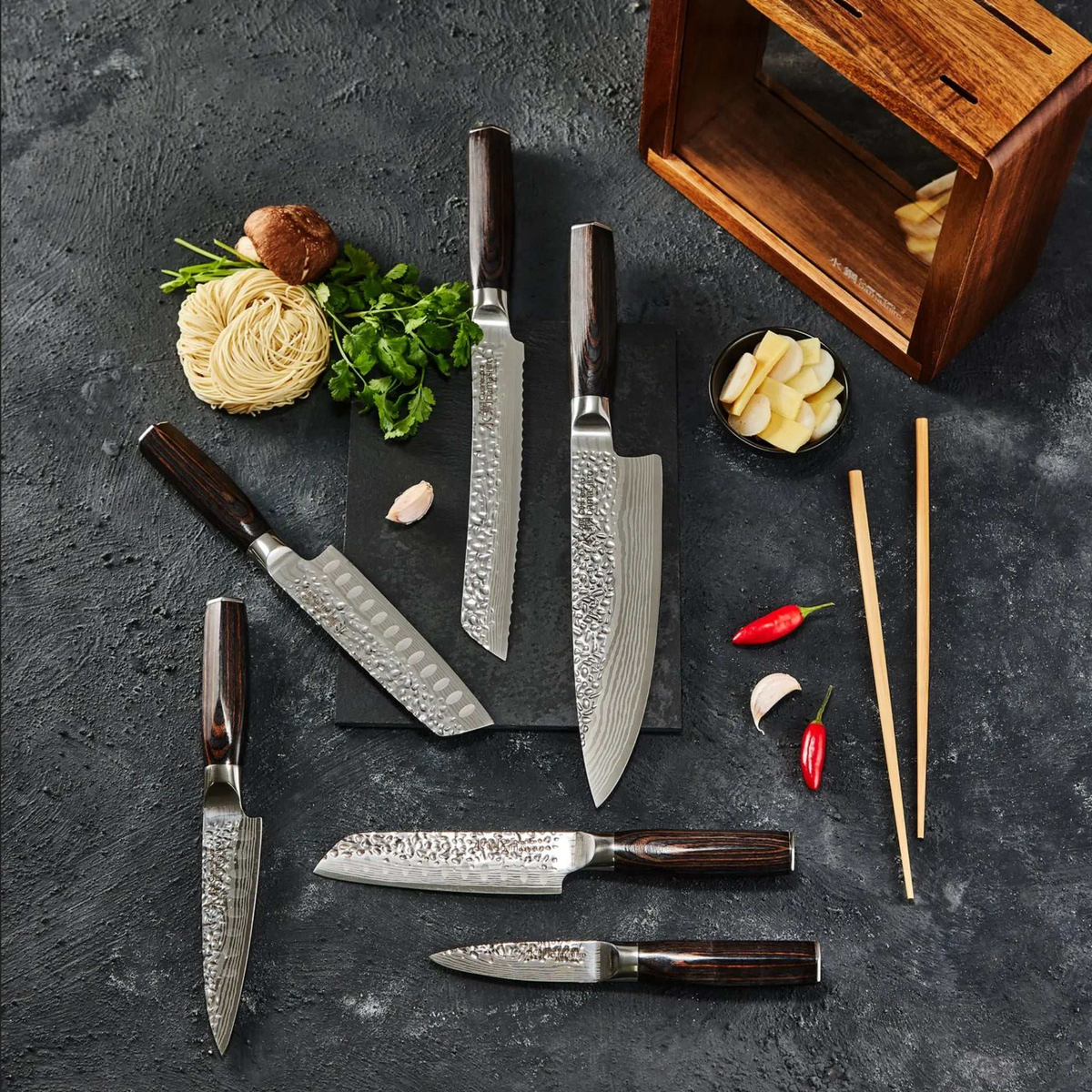 Bloc de couteaux Mokuzai Damashiro EMPEROR® 7 pièces – Cuisine::pro Cuisine::pro®