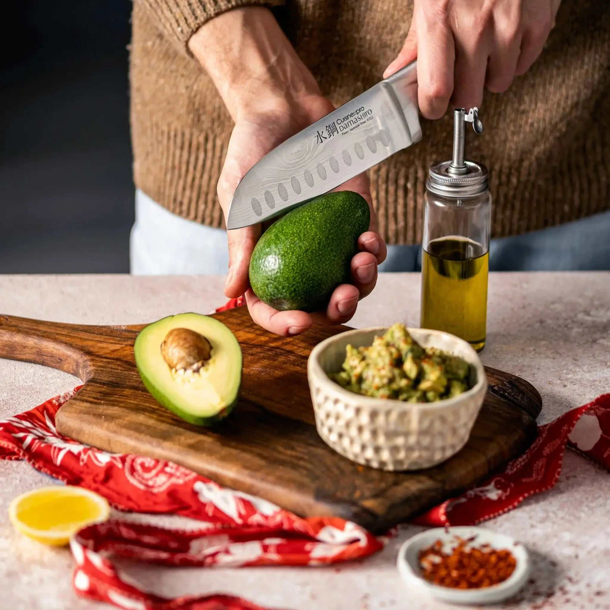 Couteau Santoku Damashiro® 16,5 cm et planche à découper en bambou - Cuisine::pro® Cuisine::pro®