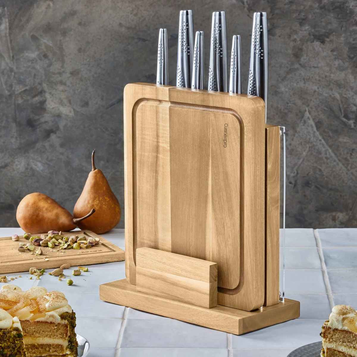 Bloc de couteaux SAMURAI® 7 pièces en acier inoxydable avec bloc magnétique en bois d’acacia