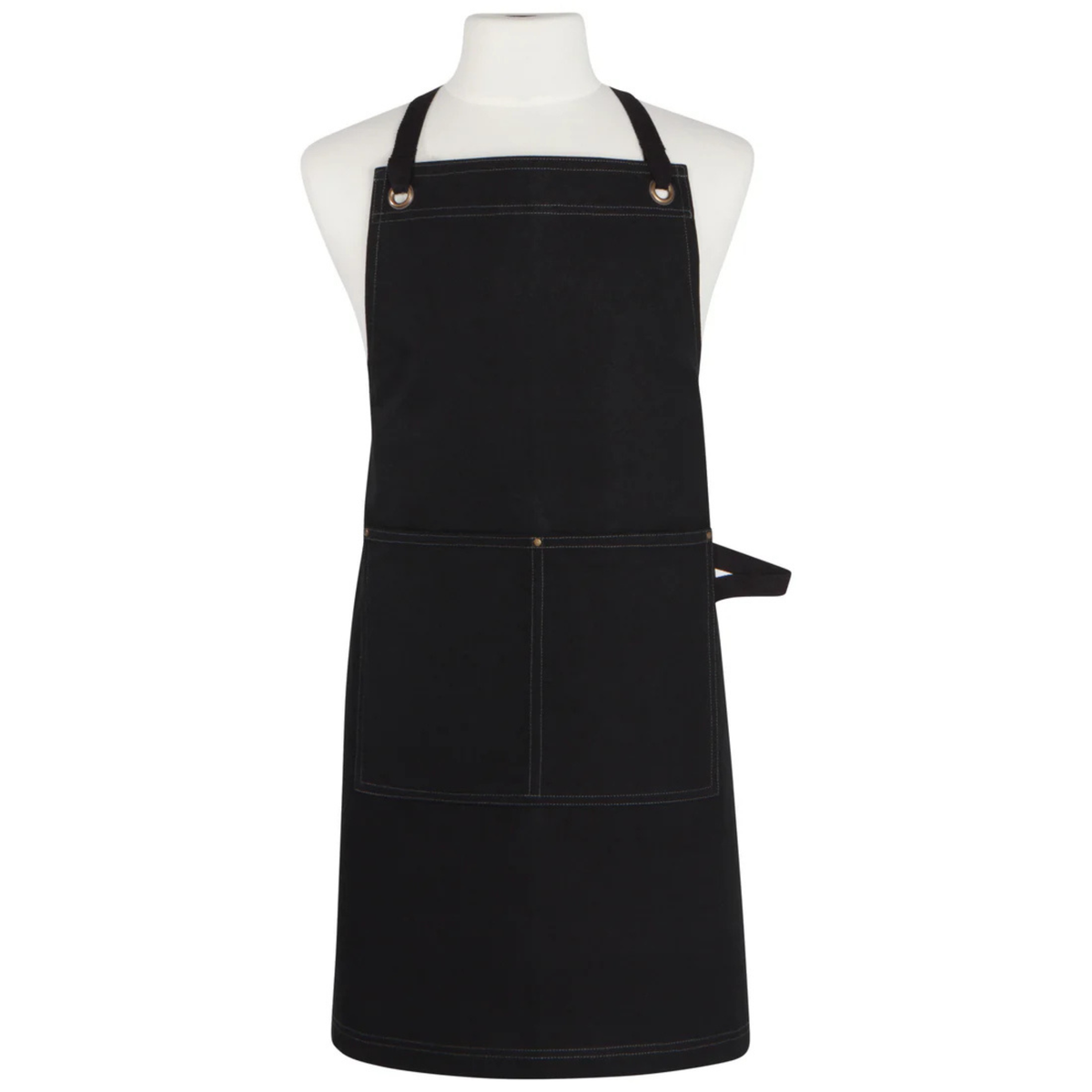 Tablier de cuisine coton noir long vue complète