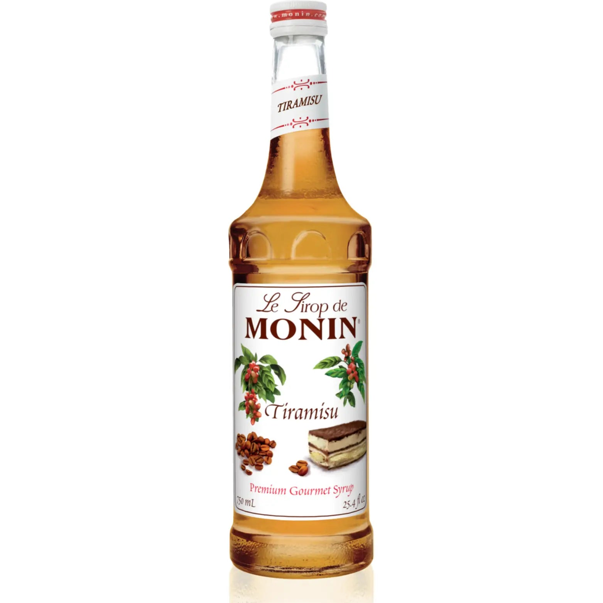 Bouteille de sirop Tiramisu Monin 750ml en verre sans gluten pour boissons et desserts