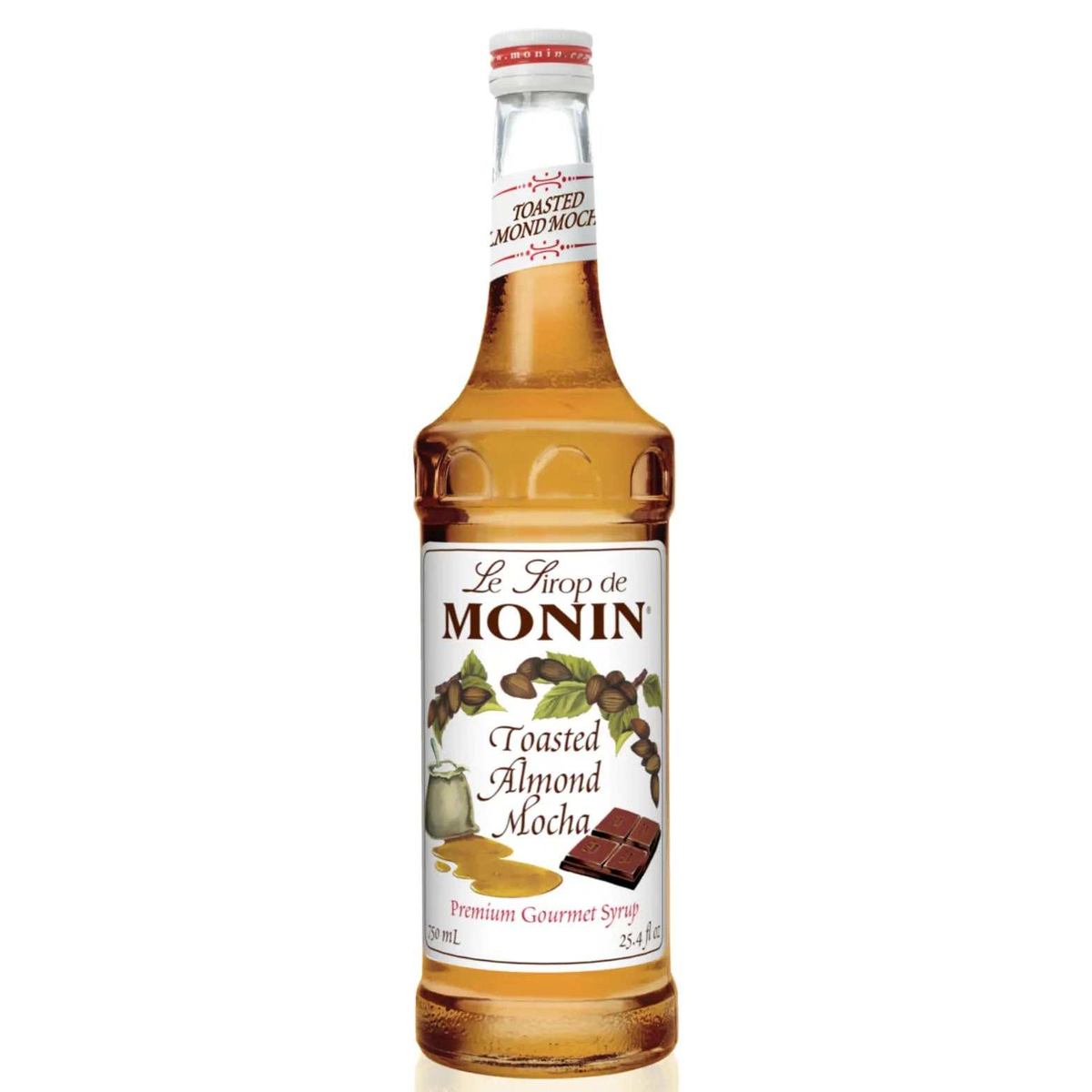 Bouteille de sirop Moka aux amandes grillées Monin 750ml en verre sans gluten