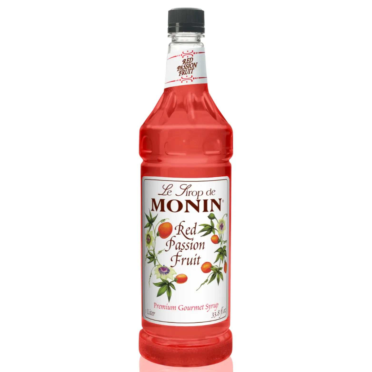 Bouteille de sirop fruit de la passion rouge Monin 1L en plastique sans gluten pour cocktails et sodas