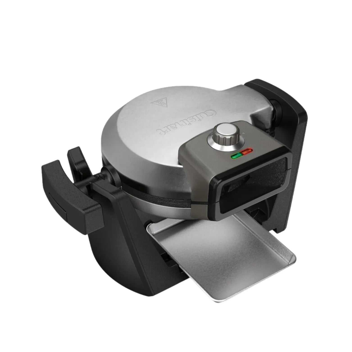 Gaufrier belge convertible Cuisinart avec plaques antiadhésives, cuisson verticale et horizontale, 5 niveaux de brunissage, et alertes sonores pour gaufres parfaites.