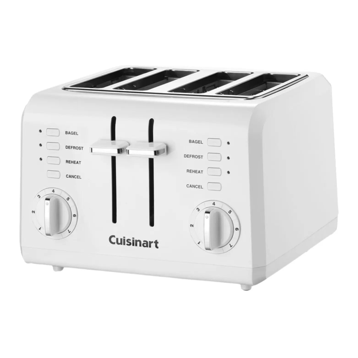 Grille-pain compact blanc Cuisinart à 4 tranches avec fentes larges et commandes indépendantes