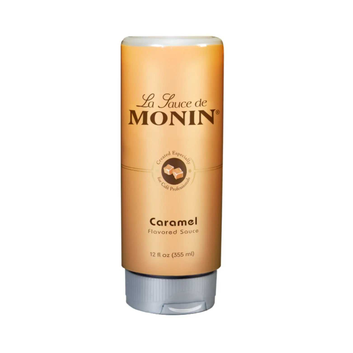 355 ml bottle of Monin sauce au caramel with creamy texture for desserts and drinks