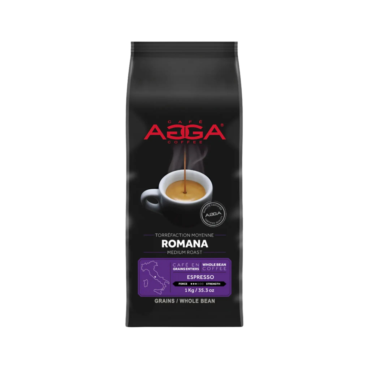 Café en grains Romana 1 kg espresso blend with hazelnut, chocolate, and dried fruit notes