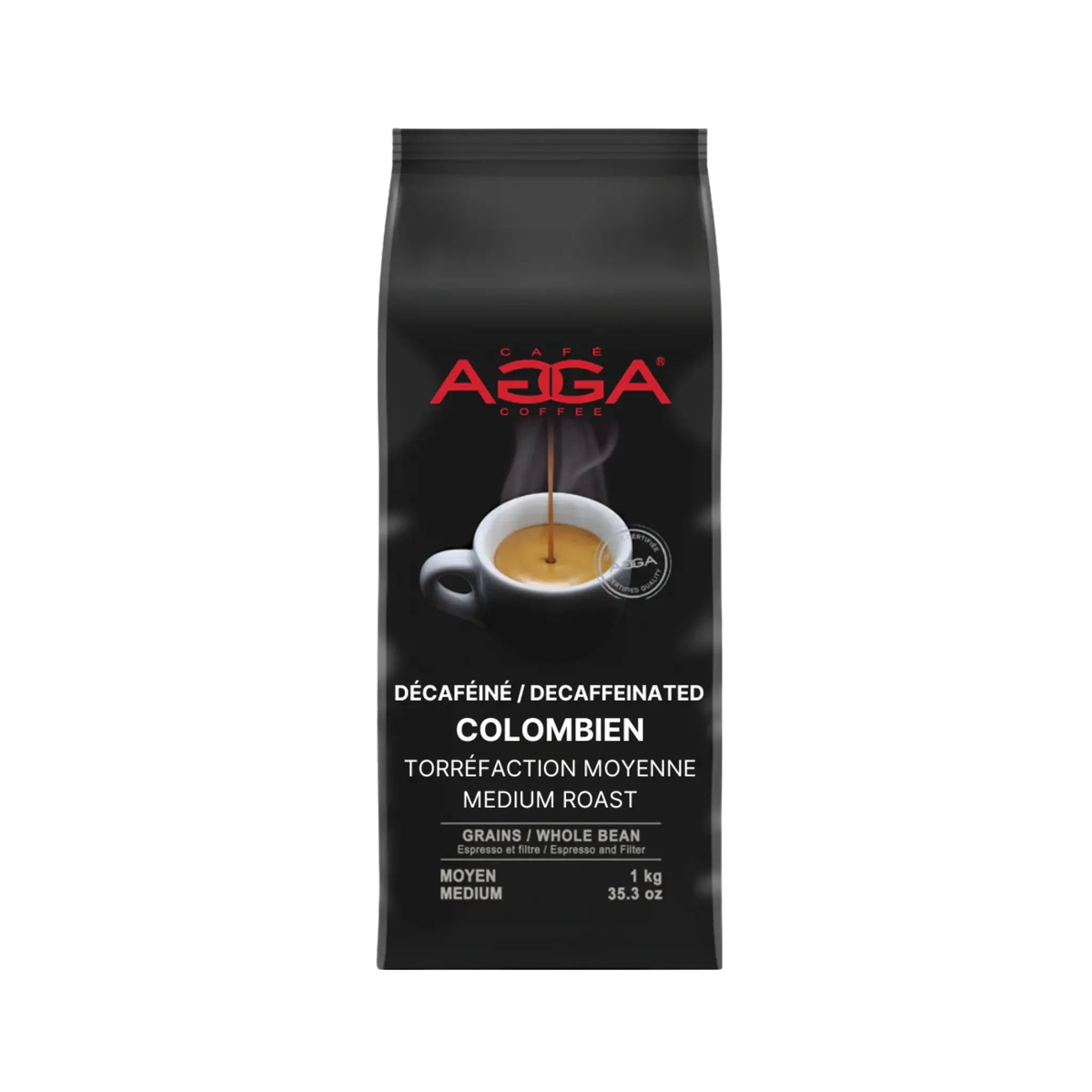 Café en grains colombien décaféiné 1 kg avec notes chocolat au lait et noisette grillée