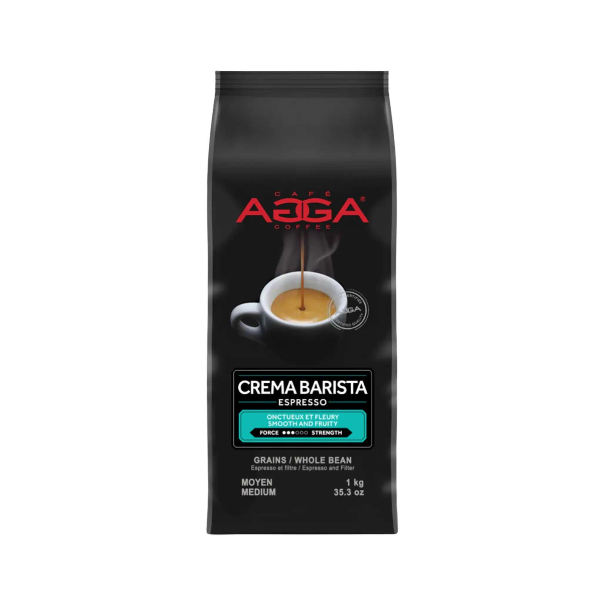 Café en grains Crema Barista 1 kg with medium roast espresso and creamy chocolate, nutty flavor