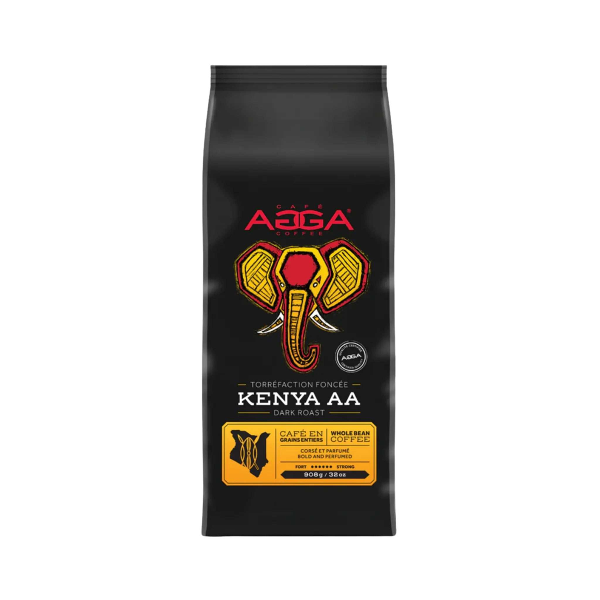 Sachet de café en grains Kenya AA 908 g AGGA avec notes de cassis et cacao noir