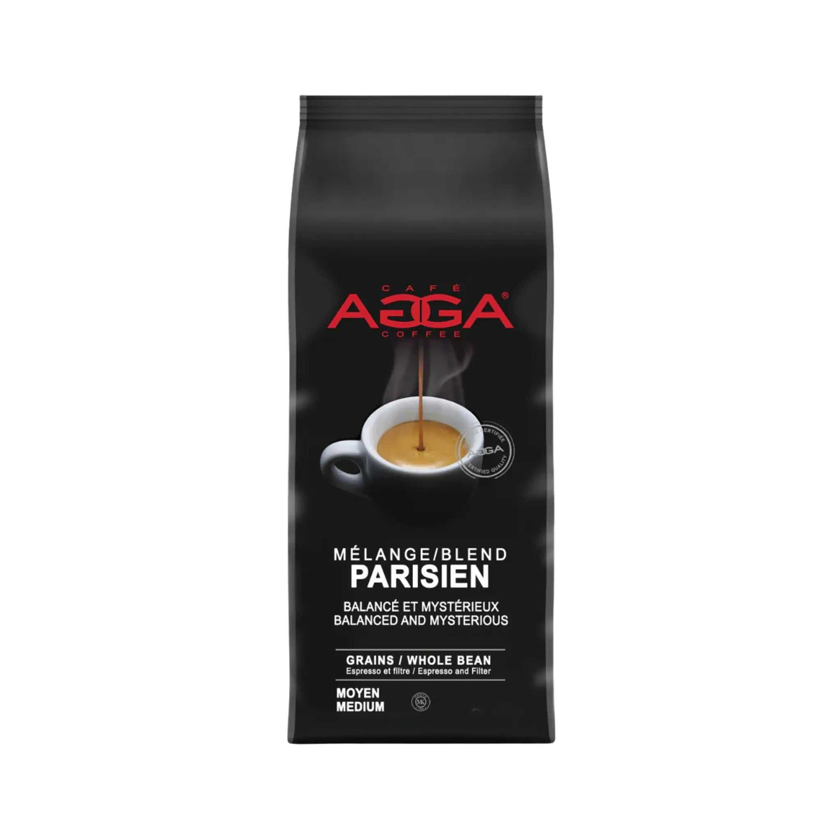 Paquet de Café en grains Parisien 908 g AGGA avec mélange de grains torréfiés mi-noir
