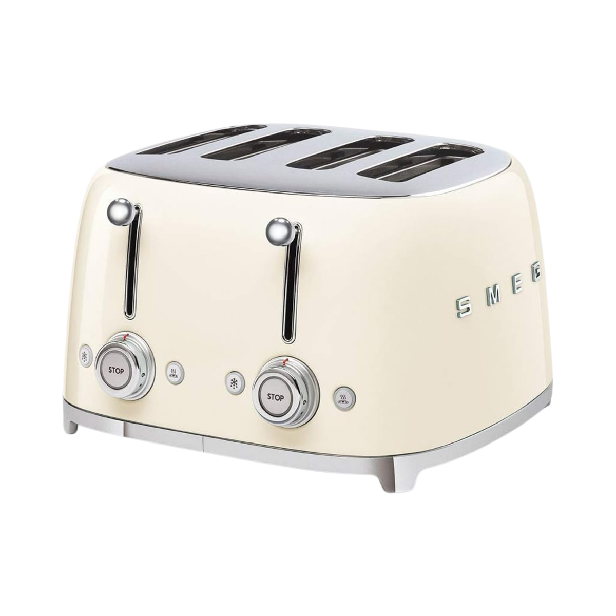 Grille-pain Deluxe Smeg 4 tranches crème avec 6 niveaux de brunissage et fonction bagel